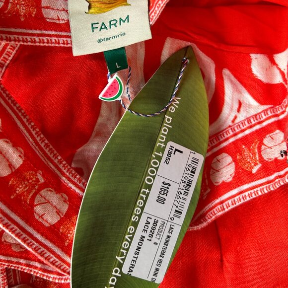 Farm Rio Red Lace Monsteras Mini Dress Size Large - Picture 3 of 3